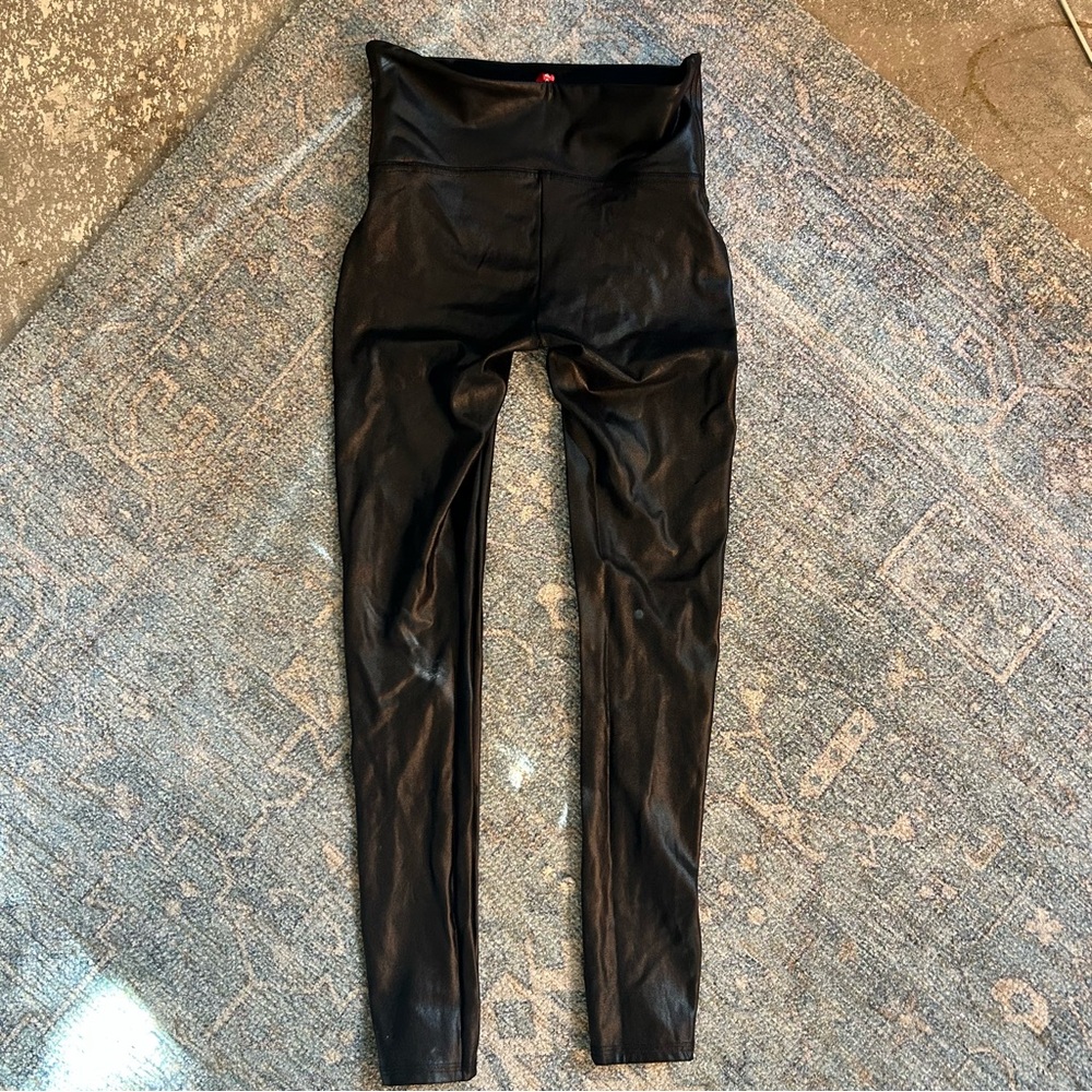 SPANX Black Leggings High-Waisted Faux Leather Look
